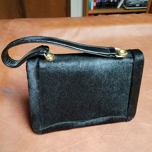 Black Leather Hair-on-Hide Handbag Purse